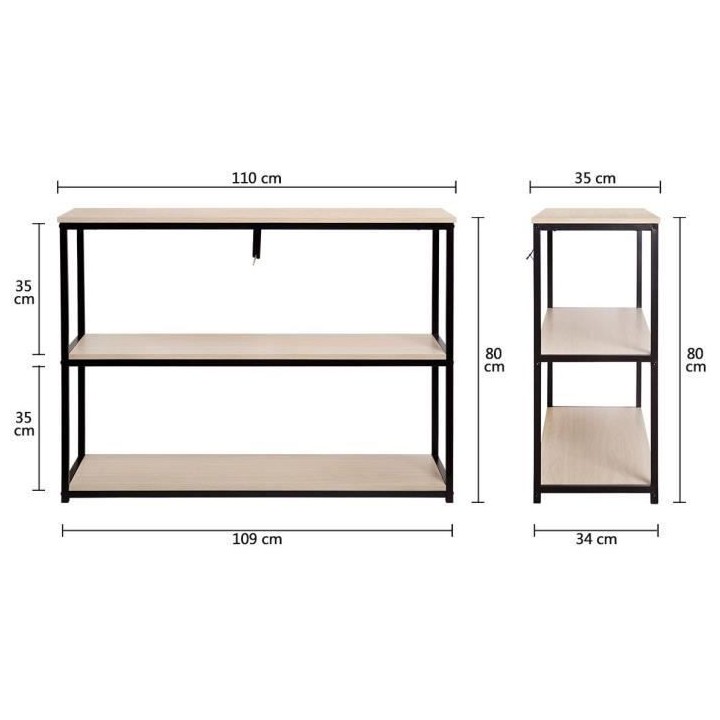 Console 2 étageres - Noir - L 110 x P 35 x H 80 cm - MINSK