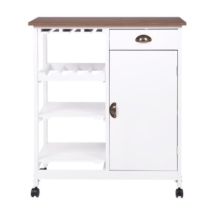 Desserte 1 porte 2 tiroirs - Laqué blanc - L 76 x P 48 x H 88 cm - IV