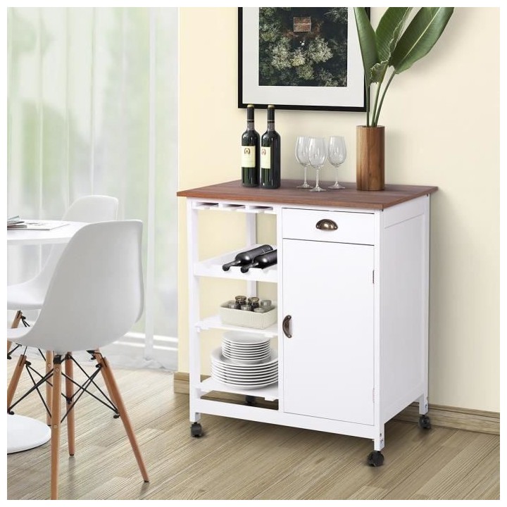 Desserte 1 porte 2 tiroirs - Laqué blanc - L 76 x P 48 x H 88 cm - IV