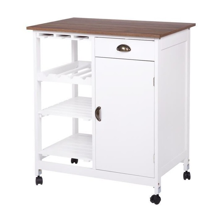 Desserte 1 porte 2 tiroirs - Laqué blanc - L 76 x P 48 x H 88 cm - IV