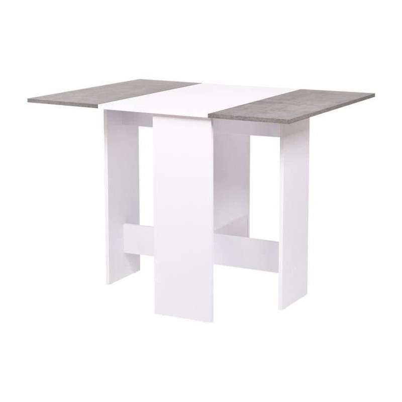 Table a manger pliable VARDA - Blanc et imitation ciment - 4 personnes - L 104 x P 76 x H 74 cm