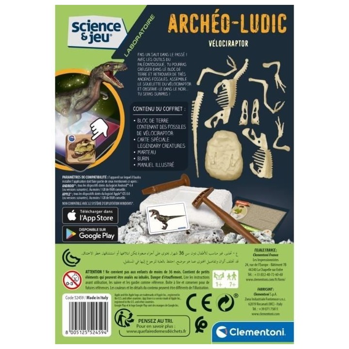 Clementoni - Science & Jeu - Archéo Ludic - Vélociraptor