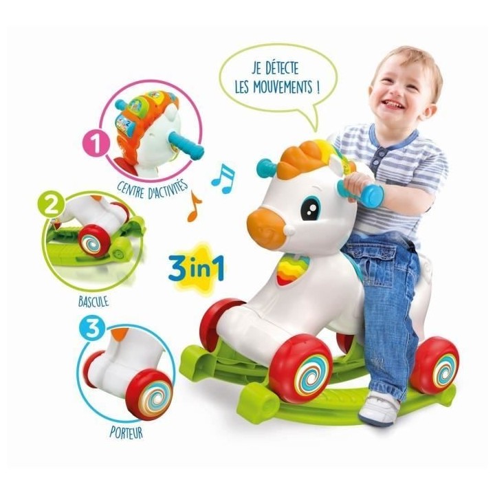 Clementoni - Cheval a bascule et a roues -Crinere avec boutons d'inter