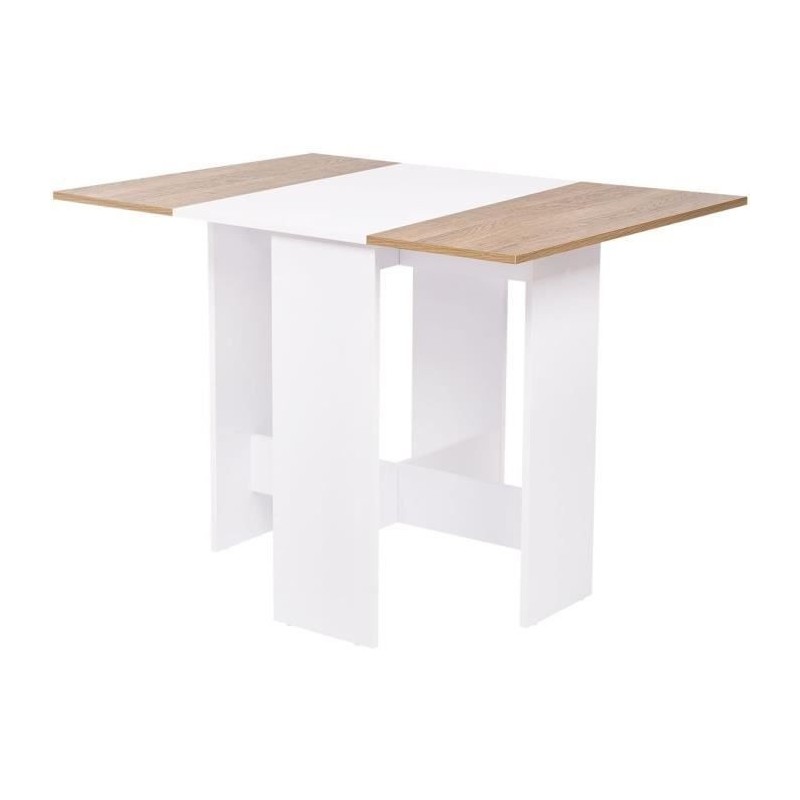 Table a manger pliable VARDA - Rectangulaire - Papier décor Blanc et chene - 4 personnes - L 104 x P 76 x H 74 cm