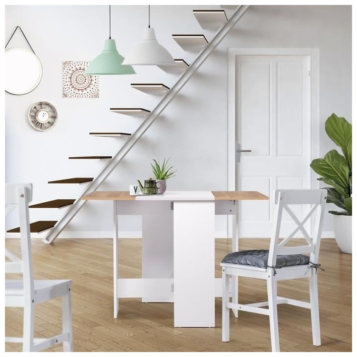Table a manger pliable VARDA - Rectangulaire - Papier décor Blanc et