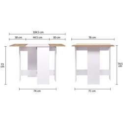 Table a manger pliable VARDA - Rectangulaire - Papier décor Blanc et chene - 4 personnes - L 104 x P 76 x H 74 cm