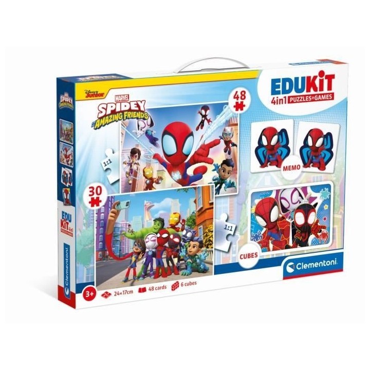 Clementoni - Edukit - Spidey -Coffret apprentissage 4 en 1 - 2 puzzles
