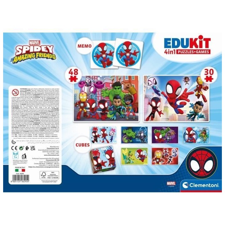 Clementoni - Edukit - Spidey -Coffret apprentissage 4 en 1 - 2 puzzles