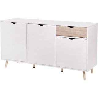 Buffet ILDA - effet bois et blanc - Style scandinave - 3 portes - L 15