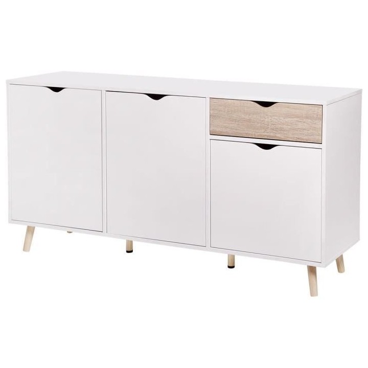 Buffet ILDA - effet bois et blanc - Style scandinave - 3 portes - L 15