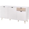 Buffet ILDA - effet bois et blanc - Style scandinave - 3 portes - L 150 x P 40 x H 75 cm