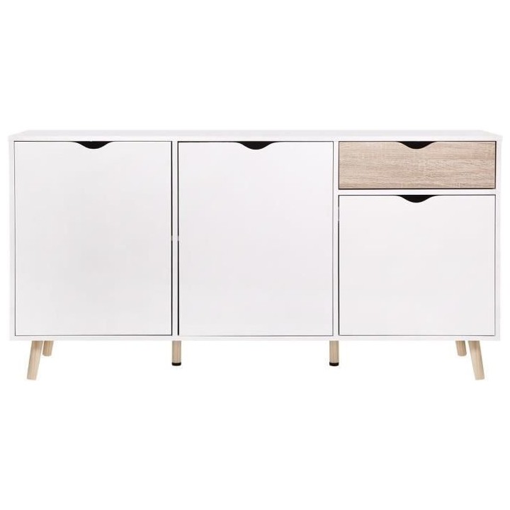 Buffet ILDA - effet bois et blanc - Style scandinave - 3 portes - L 15