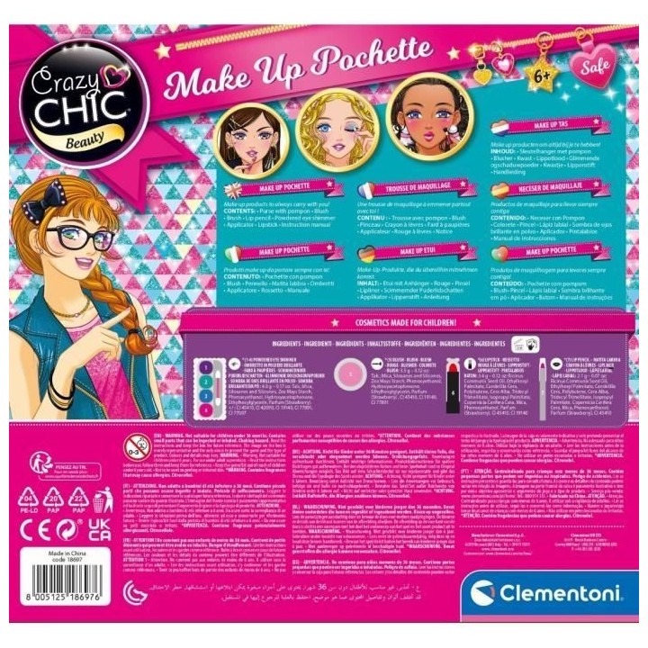 Trousse de Maquillage Lavable en Tissu pour Enfant - Clementoni Crazy