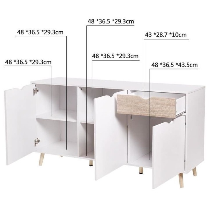 Buffet ILDA - effet bois et blanc - Style scandinave - 3 portes - L 15