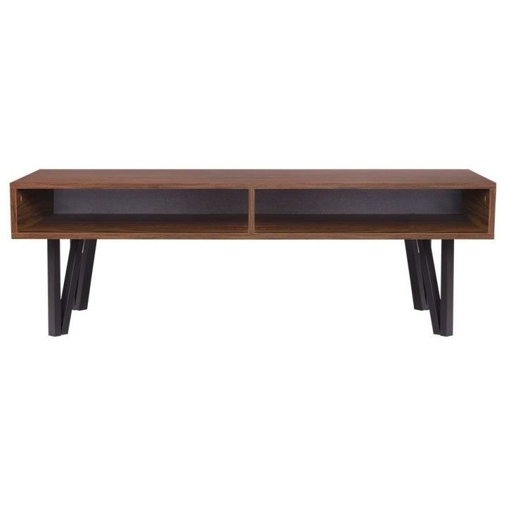 Table basse rectangulaire - Noyer et noir - Avec 2 niches de rangement