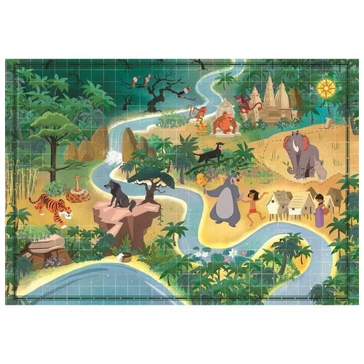 Clementoni - 1000p Disney Maps Le Livre de la Jungle - Gamme de puzzle