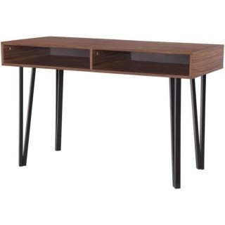 Bureau LOFTY - MDF - Décor Noyer - Pieds en métal noir - 2 Niches de