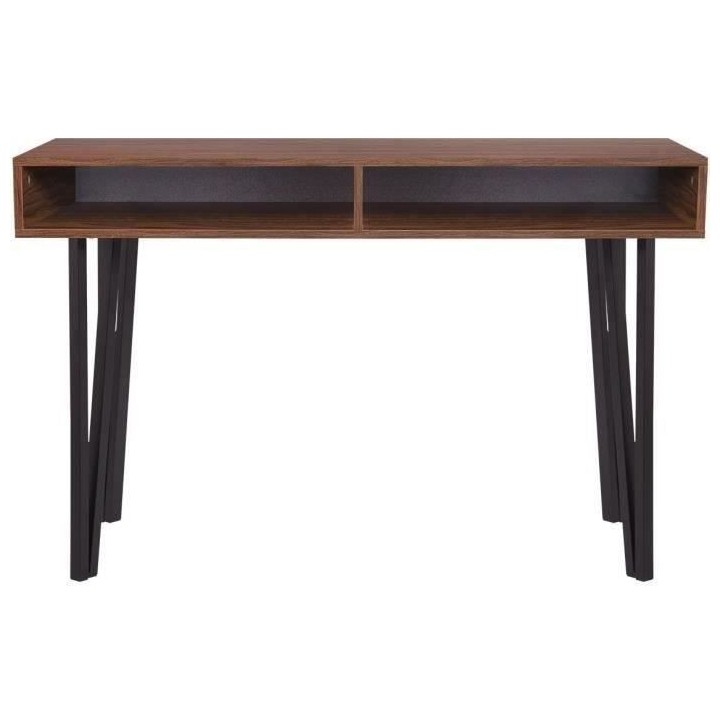 Bureau LOFTY - MDF - Décor Noyer - Pieds en métal noir - 2 Niches de