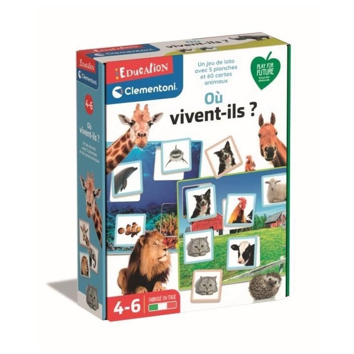 Clementoni - Jeu d'Apprentissage - Jeu de Loto - Monde des Animaux - D