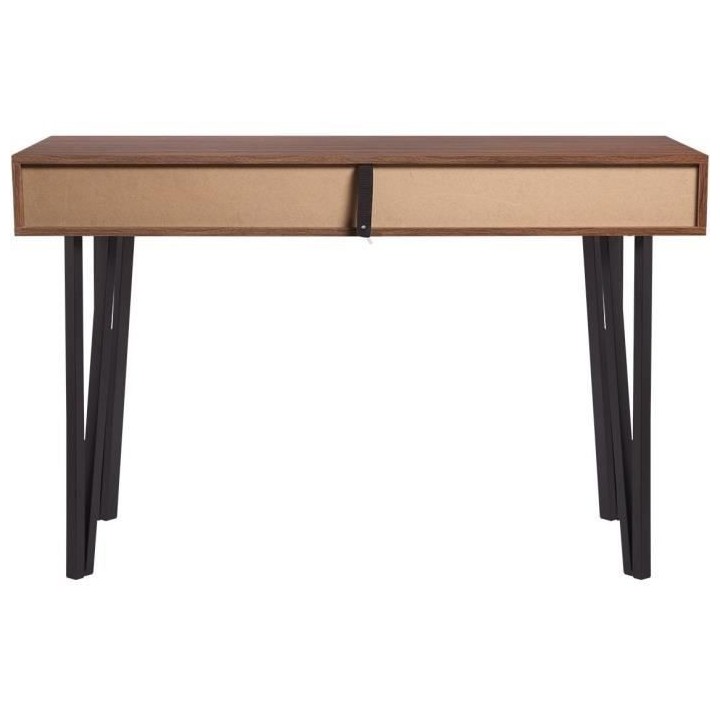 Bureau LOFTY - MDF - Décor Noyer - Pieds en métal noir - 2 Niches de