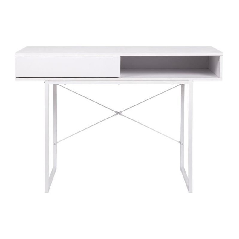 Bureau SACHA - Mélaminé - Blanc - 1 Tiroir - L 110 x P 50 x H 77 cm