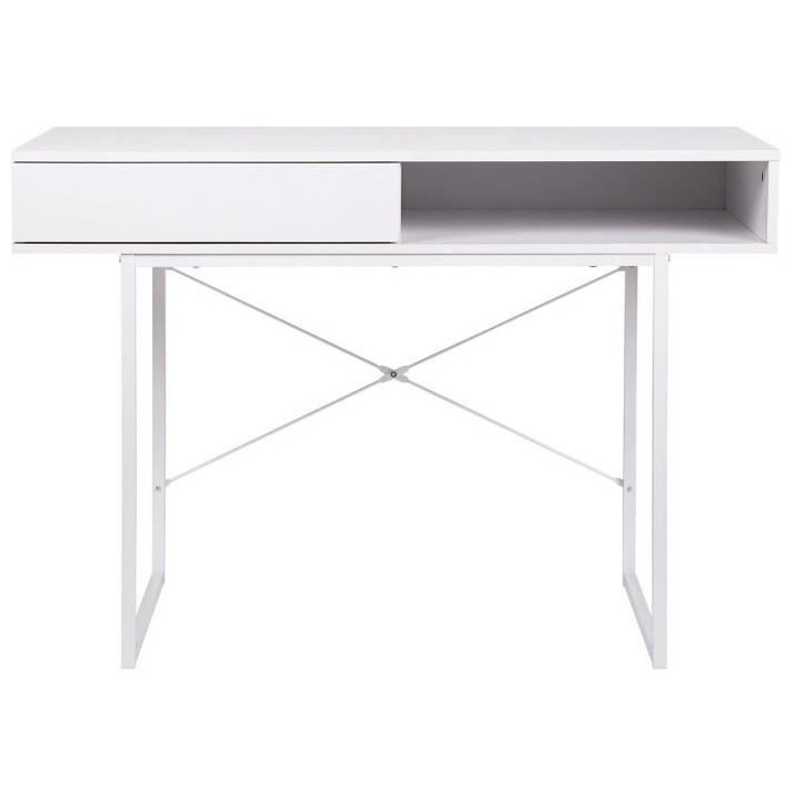 Bureau SACHA - Mélaminé - Blanc - 1 Tiroir - L 110 x P 50 x H 77 cm