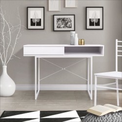 Bureau SACHA - Mélaminé - Blanc - 1 Tiroir - L 110 x P 50 x H 77 cm