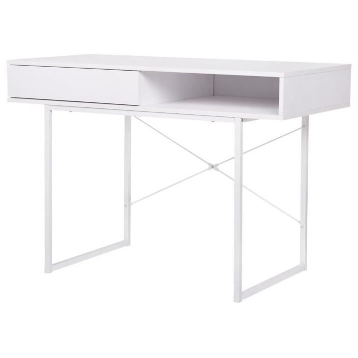 Bureau SACHA - Mélaminé - Blanc - 1 Tiroir - L 110 x P 50 x H 77 cm