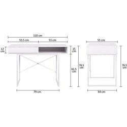 Bureau SACHA - Mélaminé - Blanc - 1 Tiroir - L 110 x P 50 x H 77 cm