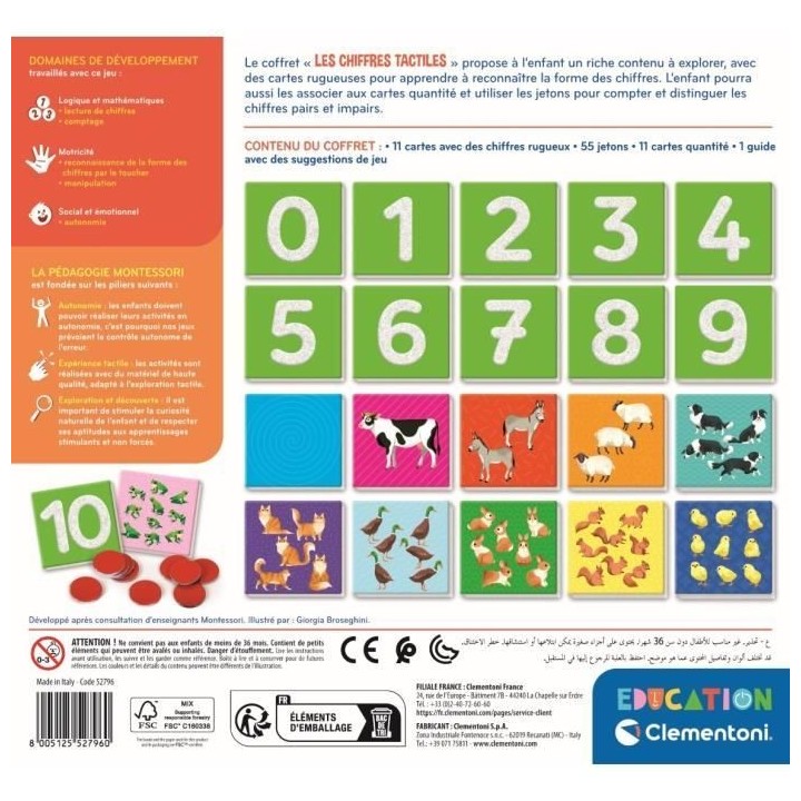 Montessori - Clementoni - Les chiffres tactiles - Jeu éducatif appren