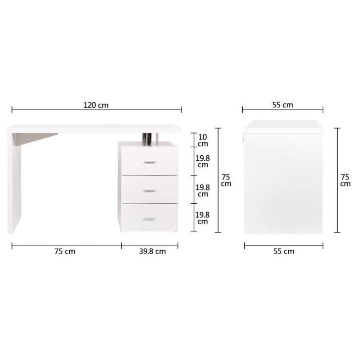 Bureau avec 3 tiroirs - MINISTER - MDF finition mélaminé et laqué U