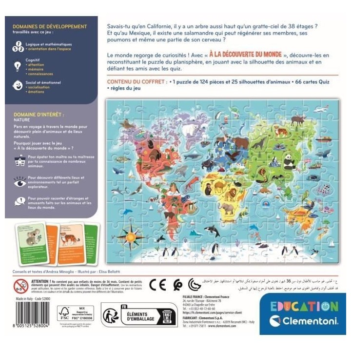 Clementoni - Puzzle a la découverte du monde - Avec activités, défi