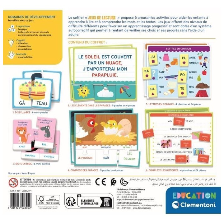 Clementoni - Coffret Jeux de lecture - Jeux d'association et de reconn