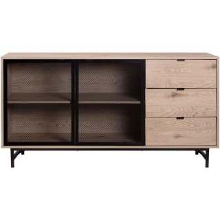 Buffet - Chene clair et métal noir - Industriel - 2 portes et 3 tiroi