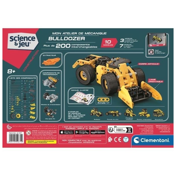Clementoni - Bulldozer a construire - 9 maquettes véhicules - 200 com