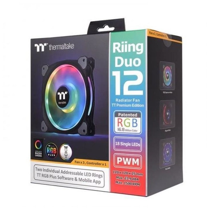 THERMALTAKE Riing Duo 12cm RGB TT Premium (Pack de 3) - Ventilateur 12