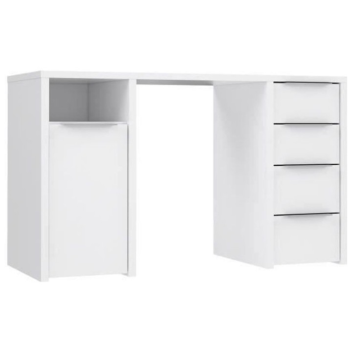 BILBAO Bureau 1 porte 4 tiroirs - Décor papier blanc - L 125 x P 50 x