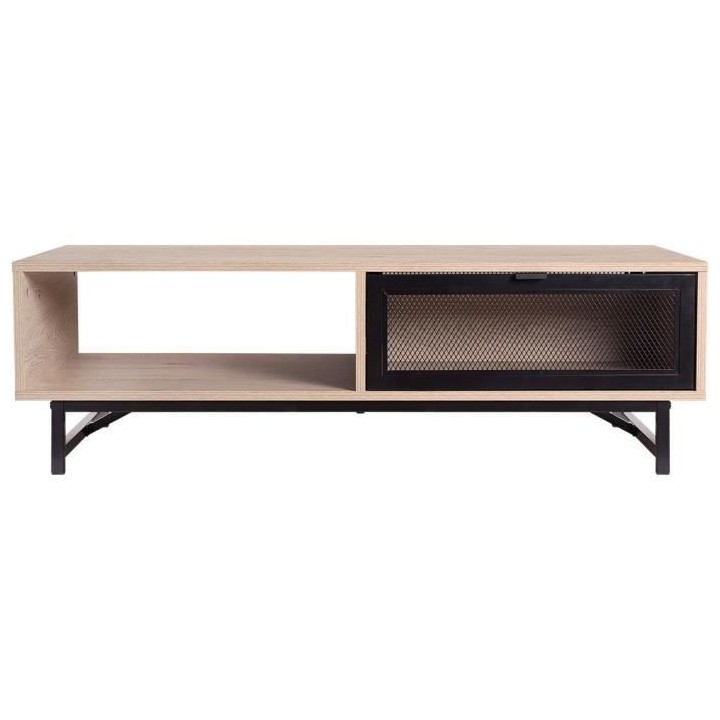 Table basse avec 2 tiroirs - Noir et chene - 110 x 60 x 34 cm - VENTUR