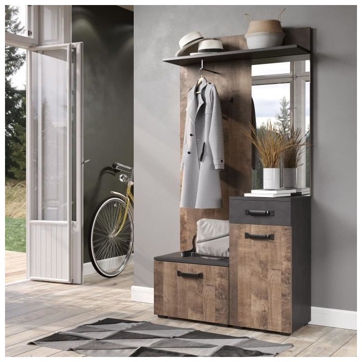 Meuble d'entrée, vestiaire SMILE 1 porte et 1 tiroir - Mélaminé che