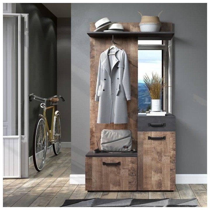 Meuble d'entrée, vestiaire SMILE 1 porte et 1 tiroir - Mélaminé che