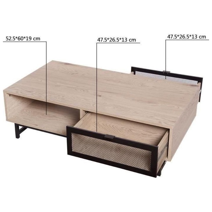 Table basse avec 2 tiroirs - Noir et chene - 110 x 60 x 34 cm - VENTUR