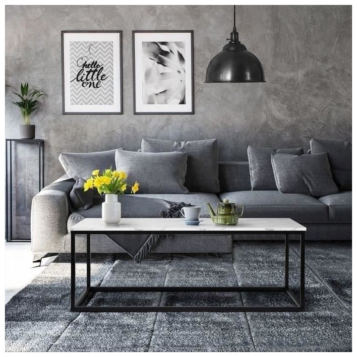 Table basse rectangulaire - décor marbre pietement métal noir - L 12