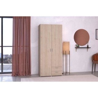 Armoire VARIA - Décor chene et blanc - 2 portes - 2 tiroirs - 80,7 x