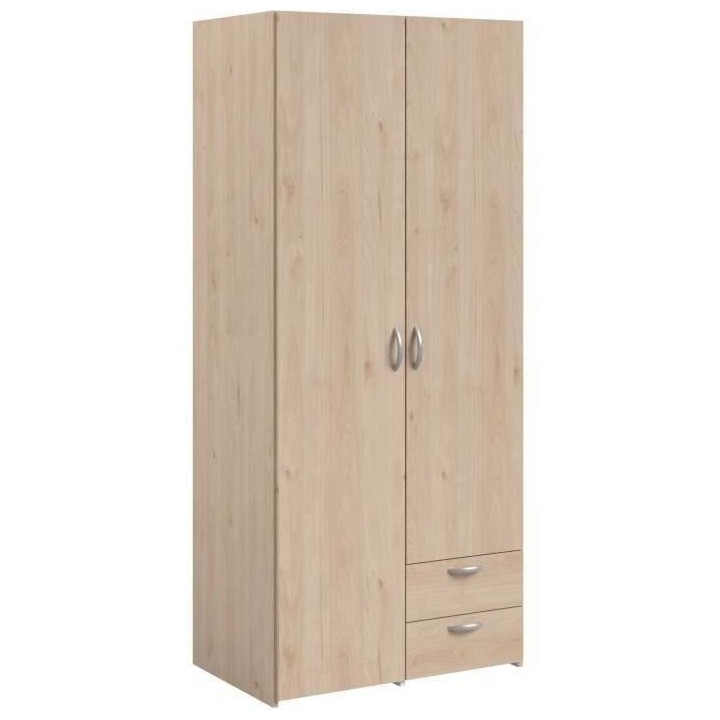 Armoire VARIA - Décor chene et blanc - 2 portes - 2 tiroirs - 80,7 x