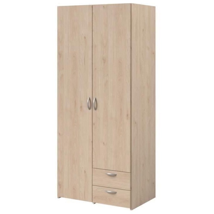 Armoire VARIA - Décor chene et blanc - 2 portes - 2 tiroirs - 80,7 x