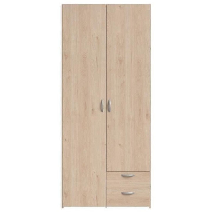 Armoire VARIA - Décor chene et blanc - 2 portes - 2 tiroirs - 80,7 x