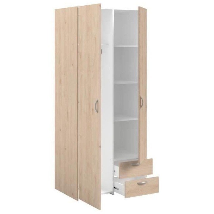 Armoire VARIA - Décor chene et blanc - 2 portes - 2 tiroirs - 80,7 x