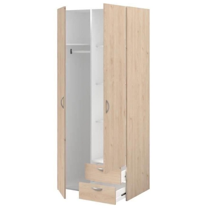 Armoire VARIA - Décor chene et blanc - 2 portes - 2 tiroirs - 80,7 x