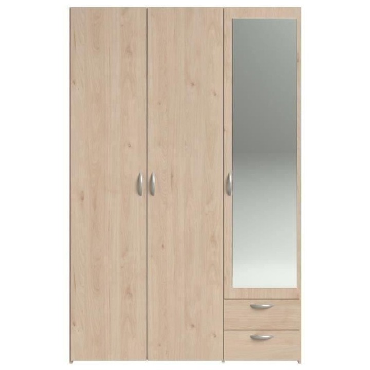 Armoire VARIA - Décor chene et blanc - 3 portes - 2 tiroirs - Porte d