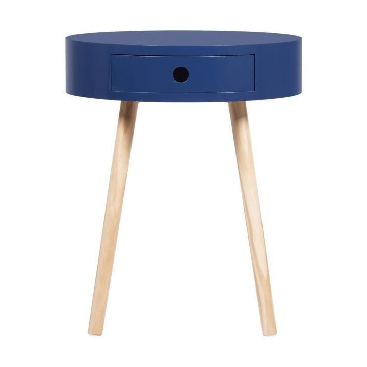 Table de chevet Joé - 1 tiroir - Bleu foncé - MDF laqué avec piéte